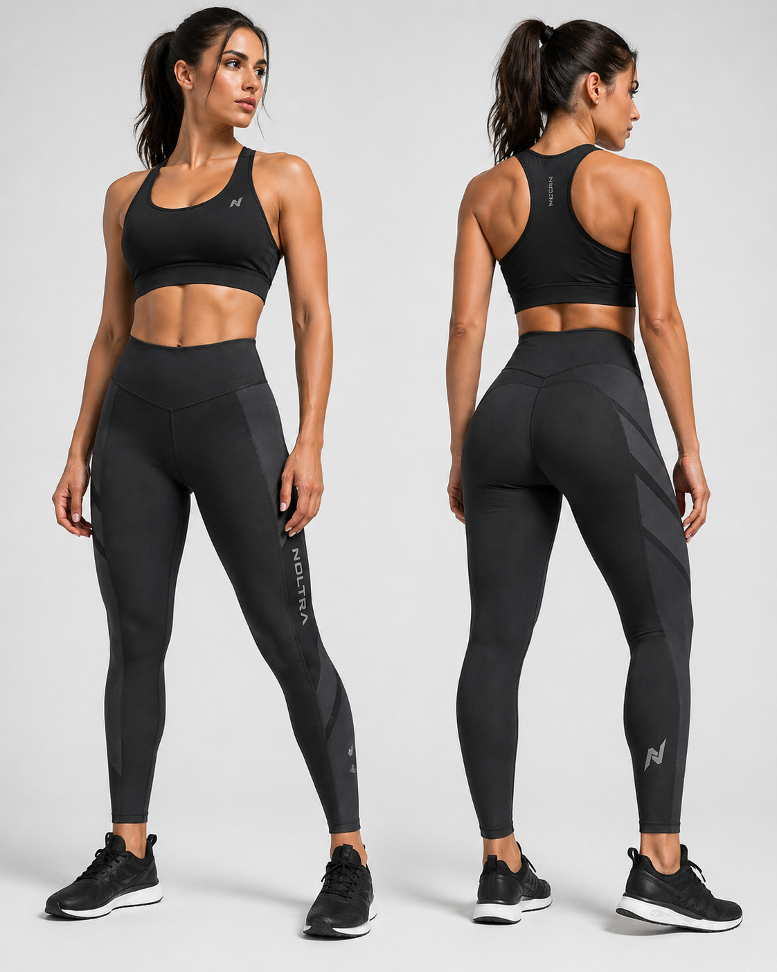 NOLTRA black activewear front and back view